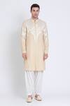 Arun verma_Beige Linen Embroidered Geometric Pattern Kurta With Pant _Online_at_Aza_Fashions