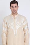 Arun verma_Beige Linen Embroidered Geometric Pattern Kurta With Pant _at_Aza_Fashions