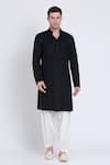 Arun verma_Black Linen Embroidered Geometric Resham Neck Kurta With Pant _Online_at_Aza_Fashions