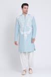 Buy_Arun verma_Blue Linen Embroidered Patch Work Embellished Straight Kurta With Pant _at_Aza_Fashions