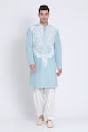 Buy_Arun verma_Blue Linen Embroidered Patch Work Embellished Straight Kurta With Pant _Online_at_Aza_Fashions