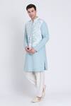 Arun verma_Blue Linen Embroidered Patch Work Embellished Straight Kurta With Pant _at_Aza_Fashions