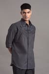 Arun verma_Grey Cotton Embellished Applique Velvet Collared Shirt _Online_at_Aza_Fashions