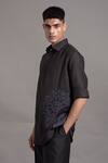 Arun verma_Black Linen Embellished Applique Mandal Pattern Shirt _Online_at_Aza_Fashions