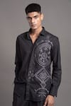 Buy_Arun verma_Black Cotton Embroidered Thread Shirt _at_Aza_Fashions