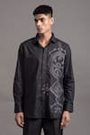 Shop_Arun verma_Black Cotton Embroidered Thread Shirt _at_Aza_Fashions