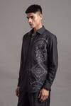 Arun verma_Black Cotton Embroidered Thread Shirt _Online_at_Aza_Fashions