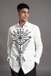 Buy_Arun verma_White Cotton Embellished Applique Contrast Shirt _at_Aza_Fashions