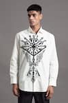 Shop_Arun verma_White Cotton Embellished Applique Contrast Shirt _at_Aza_Fashions