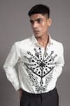 Arun verma_White Cotton Embellished Applique Contrast Shirt _Online_at_Aza_Fashions