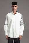 Buy_Arun verma_White Cotton Patch Sleeve Embroidered Shirt _at_Aza_Fashions