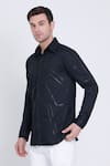 Buy_Arun verma_Black Cotton Satin Embroidered Patch Geometric Work Shirt _Online_at_Aza_Fashions