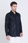 Shop_Arun verma_Black Cotton Satin Embroidered Patch Geometric Work Shirt _Online_at_Aza_Fashions