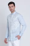 Buy_Arun verma_Blue Cotton Satin Embroidered Resham Front Shirt_Online_at_Aza_Fashions