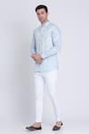 Arun verma_Blue Cotton Satin Embroidered Resham Front Shirt_at_Aza_Fashions