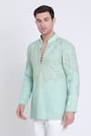 Shop_Arun verma_Green Linen Embroidered Patch Resham Short Kurta And Pant Set _Online_at_Aza_Fashions