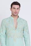 Arun verma_Green Linen Embroidered Patch Resham Short Kurta And Pant Set _at_Aza_Fashions