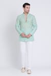 Buy_Arun verma_Green Linen Embroidered Patch Resham Short Kurta And Pant Set 