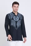 Buy_Arun verma_Black Cotton Satin Embroidery Resham Patchwork Shirt_Online_at_Aza_Fashions