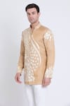 Buy_Arun verma_Gold Tissue Embroidery Aari Kurta With Pant _Online_at_Aza_Fashions