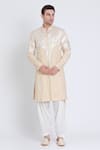 Buy_Arun verma_Beige Linen Embroidered Geometric Pattern Kurta With Pant _at_Aza_Fashions