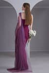 Shop_NAINA SETH_Magenta Stretch Knit And Tulle Embellished Pearl One Shoulder Gown _at_Aza_Fashions