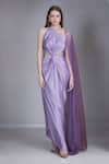 Buy_NAINA SETH_Purple Satin Silk And Tulle Embellished Pearl One Shoulder Cut-out Draped Gown _at_Aza_Fashions