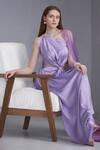 NAINA SETH_Purple Satin Silk And Tulle Embellished Pearl One Shoulder Cut-out Draped Gown _Online_at_Aza_Fashions