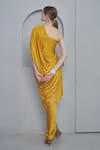 Shop_NAINA SETH_Yellow Stretch Knit Embellished Pearl One Shoulder Pleated Gown _at_Aza_Fashions