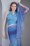 Buy_NAINA SETH_Blue Satin Silk And Tulle Embellished Pearl Halter Top With Ombre Mermaid Skirt _Online_at_Aza_Fashions