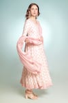 PUNIT BALANA_Pink Chanderi Silk Printed Floral V The Pakeezah Prinr Angarkha Set _at_Aza_Fashions