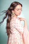 Buy_PUNIT BALANA_Pink Chanderi Silk Printed Floral V The Pakeezah Prinr Angarkha Set _Online