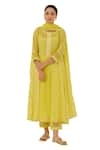 Label Mansi Nagdev_Yellow Malai Chanderi Embroidered Floral Kurta And Inner Round Rosemary Set _at_Aza_Fashions