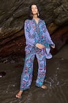 Shop_Dash And Dot_Multi Color Viscose Embroidery V-neck Checkered Print Boxy Shirt And Pant Set _Online_at_Aza_Fashions