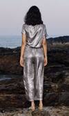 Shop_Dash and Dot_Grey 100% Polyester Plain Metallic Shimmer Lame Draped Top And Pant Set  _at_Aza_Fashions