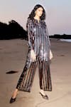 Dash And Dot_Black Polyester Sequins Embroidered Striped Pant _Online_at_Aza_Fashions