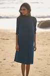 Buy_Dash And Dot_Blue Polyester Round Neck Pleated Midi Dress _Online_at_Aza_Fashions