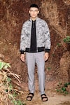 Dash and Dot_Ivory 100% Cotton Jacquard Jungle Theme Pattern Bomber Jacket _Online_at_Aza_Fashions