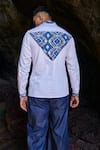Dash and Dot_White 100% Organic Cotton Placement Applique Jacquard Path Shirt_at_Aza_Fashions