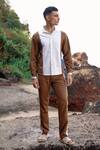 Buy_Dash and Dot_Brown 64% Polyester Contrast Stitch Shirt And Pant Co-ord Set_at_Aza_Fashions