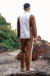 Shop_Dash and Dot_Brown 64% Polyester Contrast Stitch Shirt And Pant Co-ord Set_at_Aza_Fashions