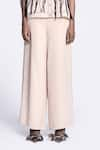 Shahin Mannan_Beige Japanese Crepe Plain Solid Flared Pant _Online_at_Aza_Fashions