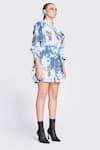 Buy_Shahin Mannan_Blue Thin Denim Embroidery Patchwork V Neck Inkpot Jacket Dress _Online_at_Aza_Fashions