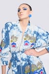 Shop_Shahin Mannan_Blue Thin Denim Embroidery Patchwork V Neck Inkpot Jacket Dress _Online_at_Aza_Fashions