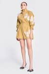 Buy_Shahin Mannan_Yellow Gabardine Embroidery Thread High Butterfly Splashes Pattern Jacket Dress _at_Aza_Fashions