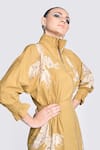 Shop_Shahin Mannan_Yellow Gabardine Embroidery Thread High Butterfly Splashes Pattern Jacket Dress _Online_at_Aza_Fashions