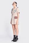 Shahin Mannan_Beige Japanese Crepe Embroidery Patchwork Butterfly Stamp Summer Coat Dress _Online_at_Aza_Fashions