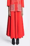 Shahin Mannan_Red Double Crepe Plain Scallop Bordered Circular Skirt _Online_at_Aza_Fashions