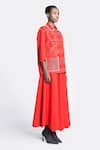 Shop_Shahin Mannan_Red Double Crepe Plain Scallop Bordered Circular Skirt _Online_at_Aza_Fashions