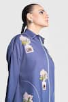 Shop_Shahin Mannan_Blue Poplin Embroidery Patchwork Collar Inkpot Shirt _Online_at_Aza_Fashions